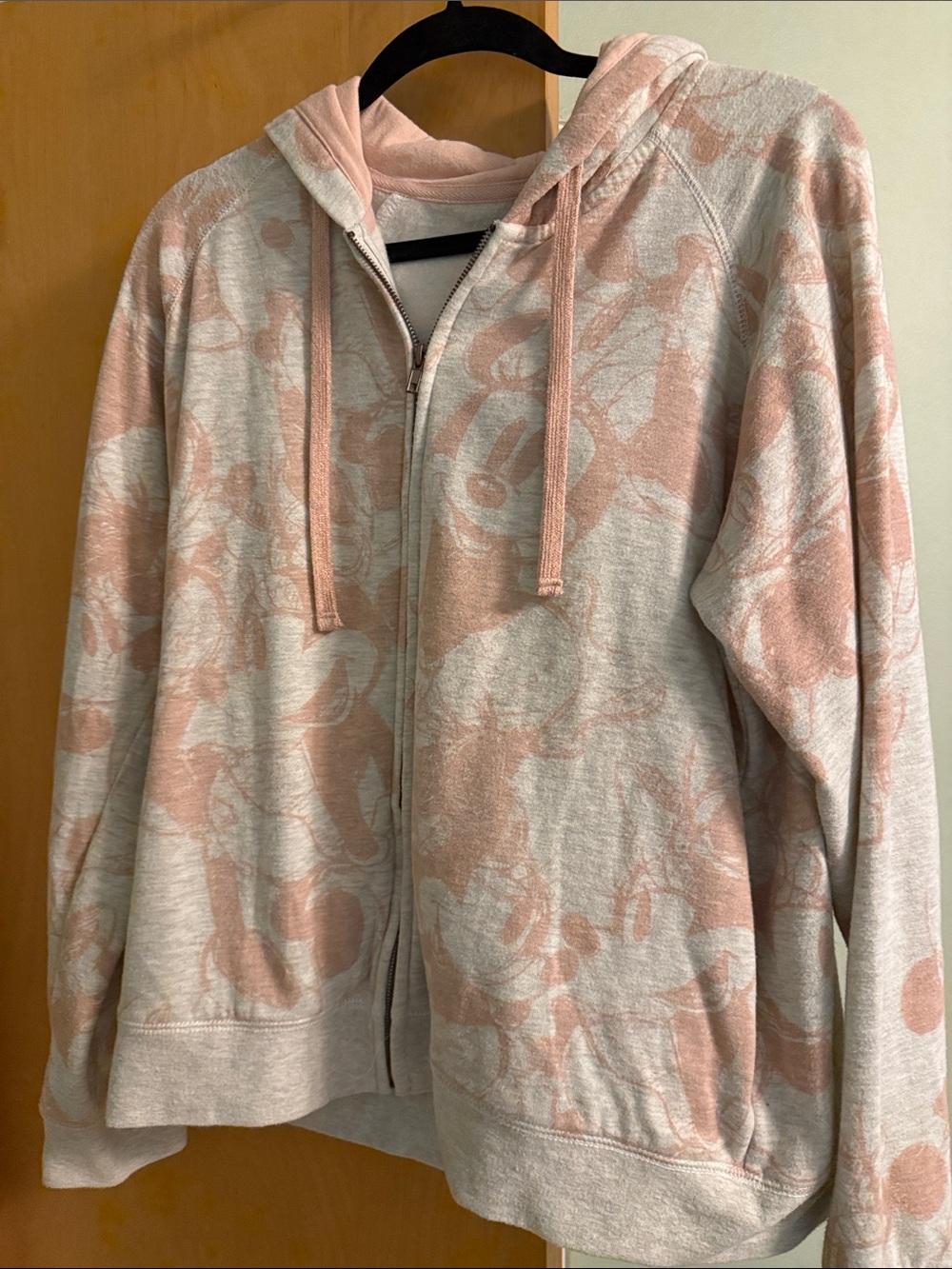 Disney Light Pink and Cream Mickey Print Zip Hoodie
